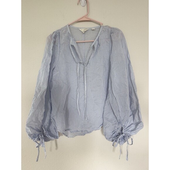Ted Baker Silana Bishop Sleeve Romantic Peasant Blouse Size 1 Flowy Classic Top - Picture 5 of 10